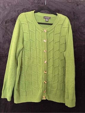 Level Eight Plus 1X Lime Green Textured Cable Knit Button Cardigan
